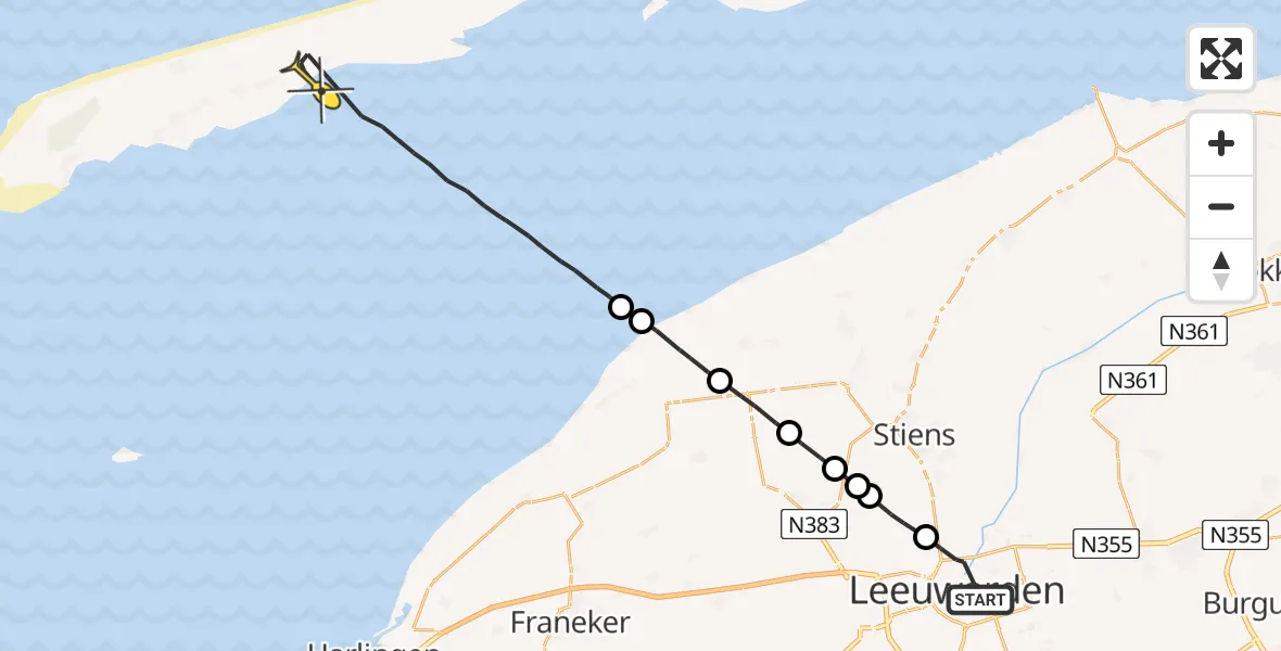 Routekaart van de vlucht: Ambulancehelikopter naar Oosterend, Ubbo Emmiuslaan