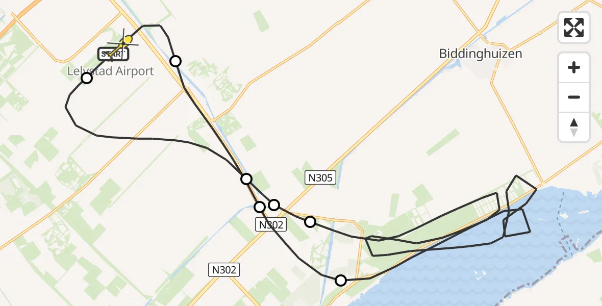 Routekaart van de vlucht: Traumahelikopter naar Lelystad Airport, Larserweg