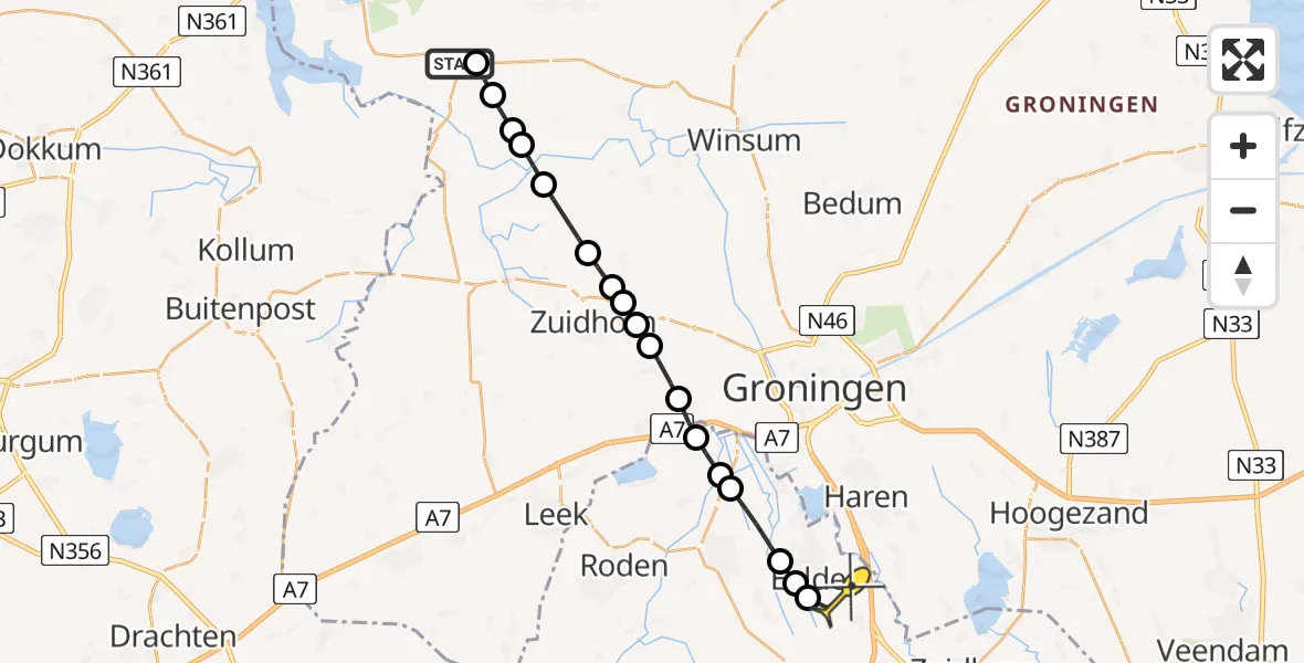 Routekaart van de vlucht: Lifeliner 4 naar Groningen Airport Eelde, Elensterweg