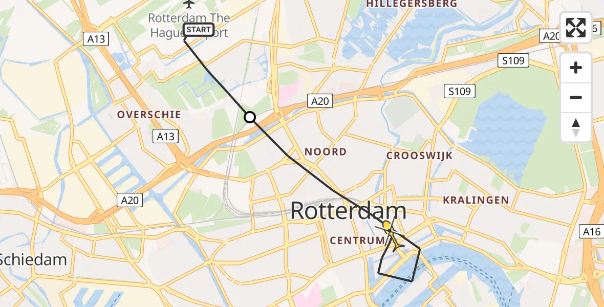 Routekaart van de vlucht: Lifeliner 2 naar Rotterdam, Van der Duijn van Maasdamweg