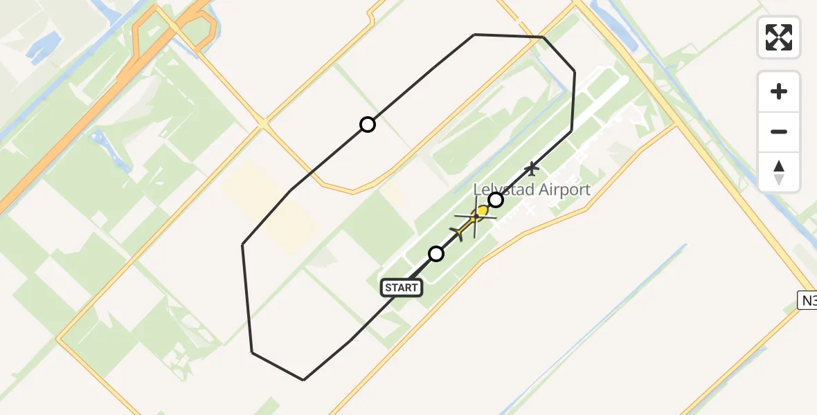 Routekaart van de vlucht: Traumahelikopter naar Lelystad Airport, Flamingoweg