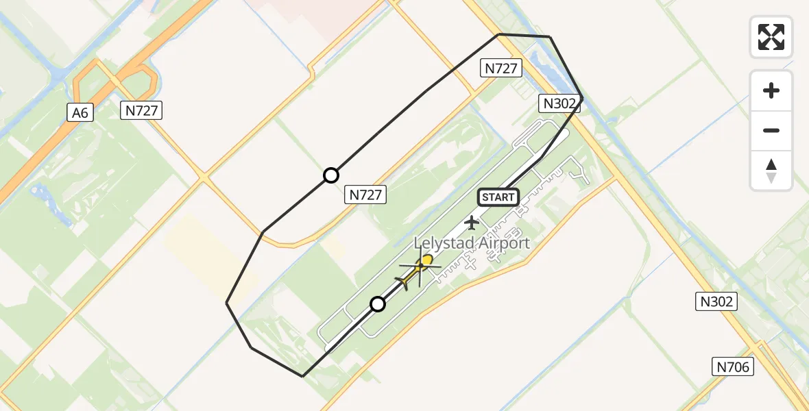 Routekaart van de vlucht: Traumaheli naar Lelystad Airport, Larserweg