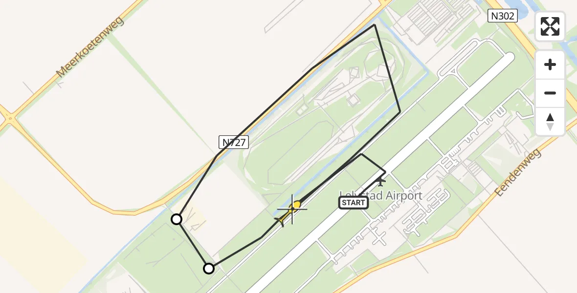 Routekaart van de vlucht: Traumahelikopter naar Lelystad Airport, Emoeweg