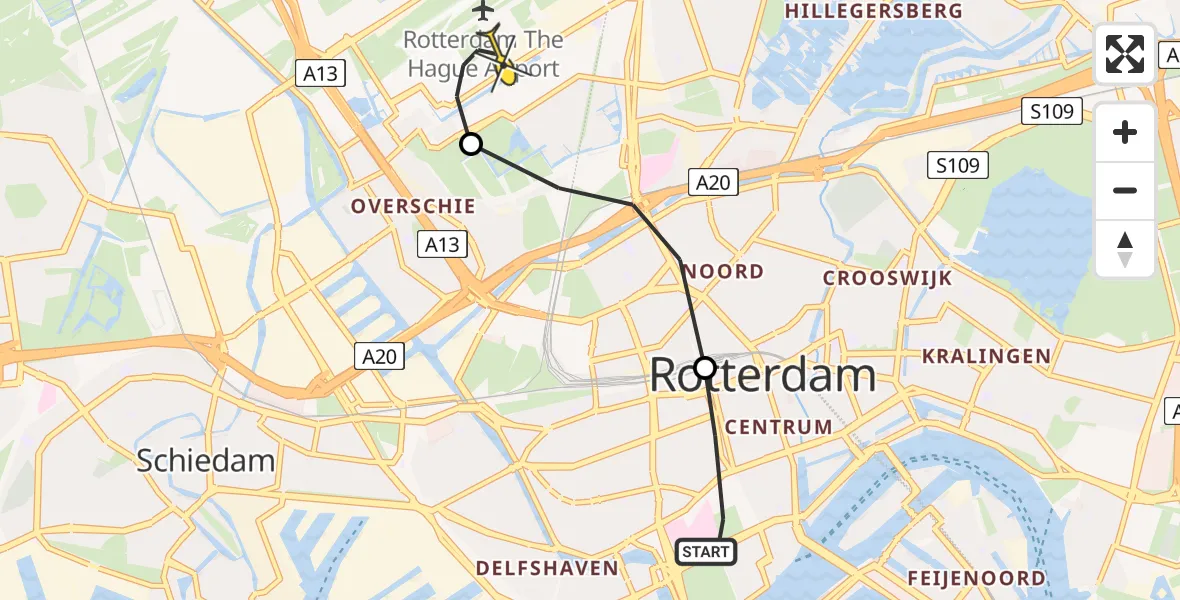 Routekaart van de vlucht: Lifeliner 2 naar Rotterdam The Hague Airport, Westersingel