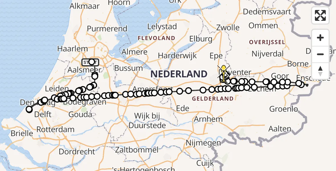 Routekaart van de vlucht: Politiehelikopter naar Vliegveld Teuge, Burgemeester van Sonweg