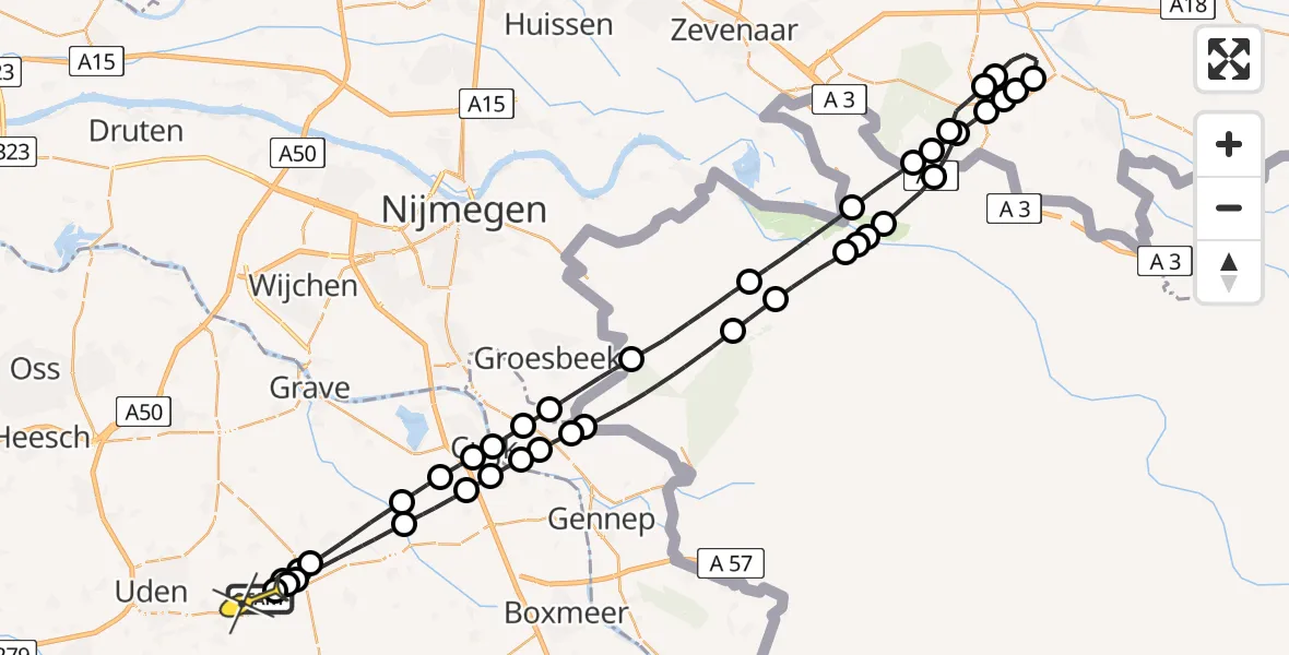 Routekaart van de vlucht: Lifeliner 3 naar Vliegbasis Volkel, Zeelandsedijk