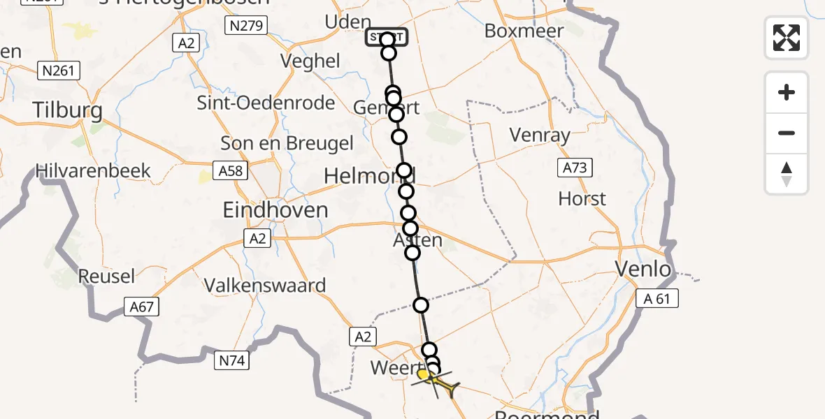 Routekaart van de vlucht: Lifeliner 3 naar Weert, Scheidingsweg