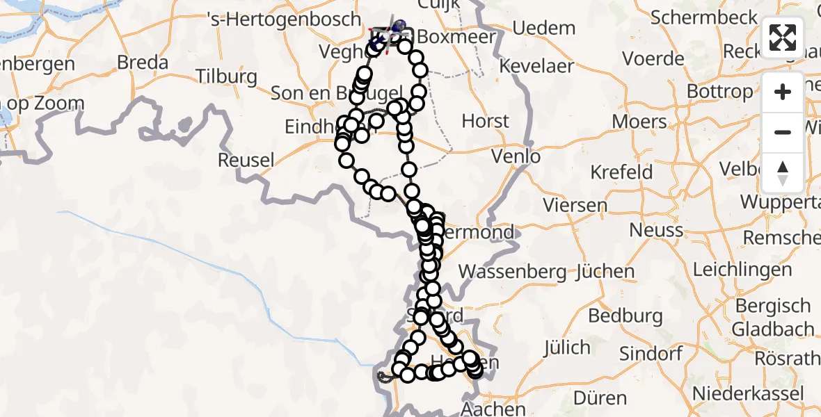 Vluchtroute Politiehelikopter van Vliegbasis Volkel naar Vliegbasis Volkel