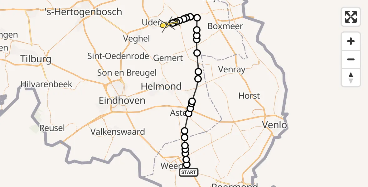 Routekaart van de vlucht: Lifeliner 3 naar Vliegbasis Volkel, Schoordijk