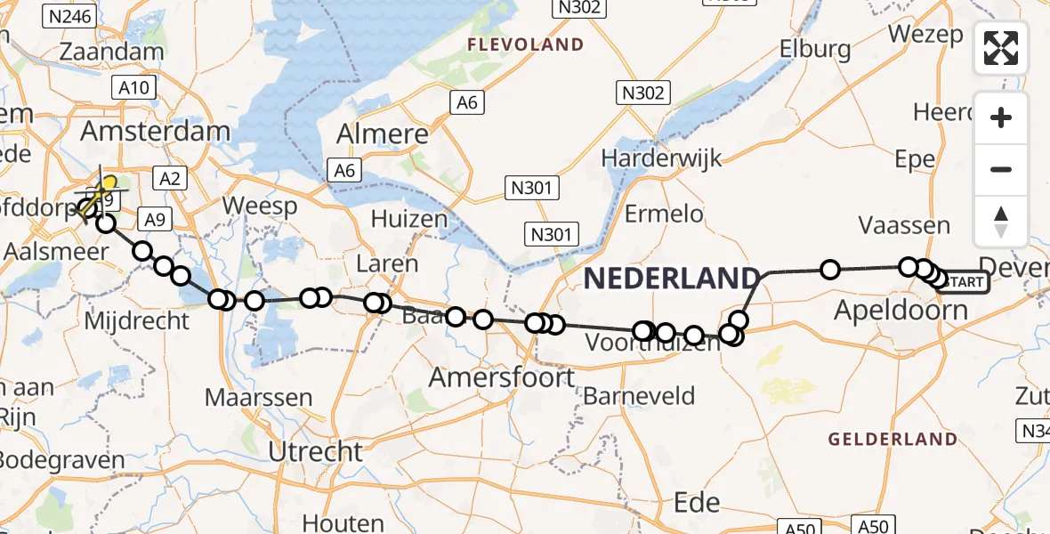 Routekaart van de vlucht: Politieheli naar Schiphol, Ganzevlesweg