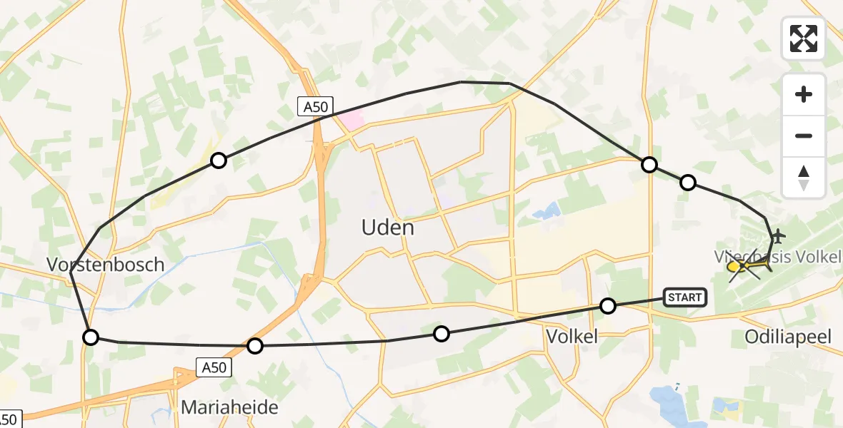 Routekaart van de vlucht: Lifeliner 3 naar Vliegbasis Volkel, Rondweg Volkel