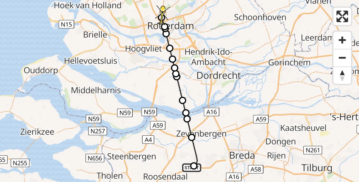 Routekaart van de vlucht: Lifeliner 2 naar Rotterdam The Hague Airport, Hermansstraat