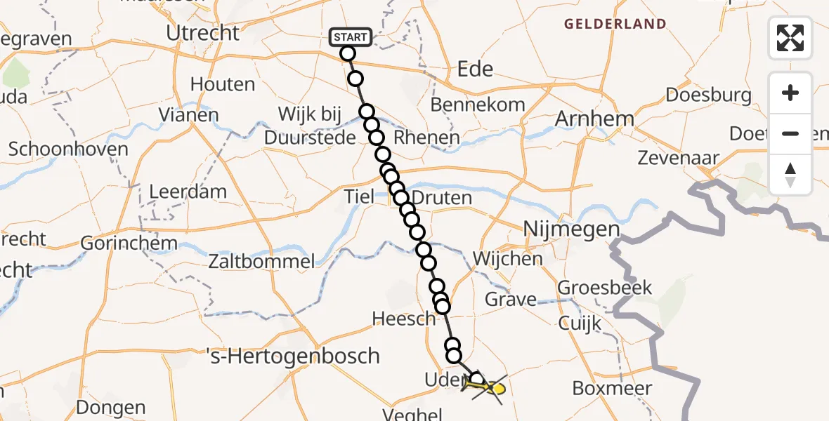 Routekaart van de vlucht: Lifeliner 3 naar Vliegbasis Volkel, Vondellaan