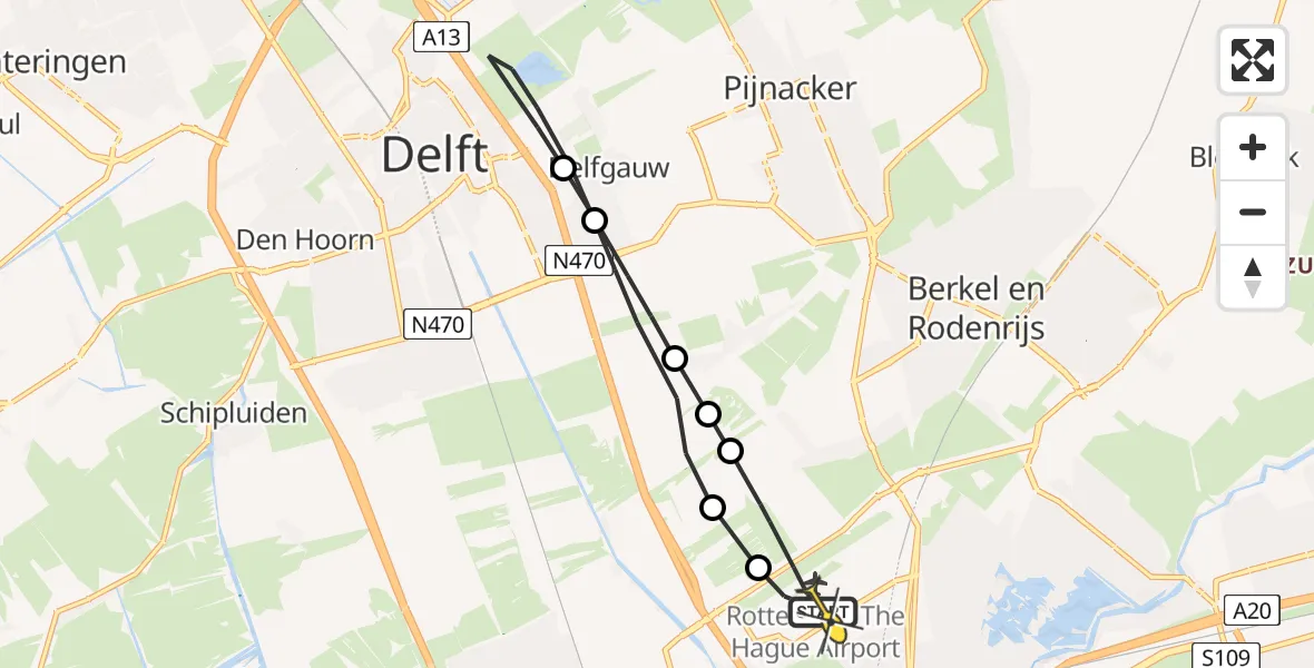 Routekaart van de vlucht: Lifeliner 2 naar Rotterdam The Hague Airport, Schieveense polder