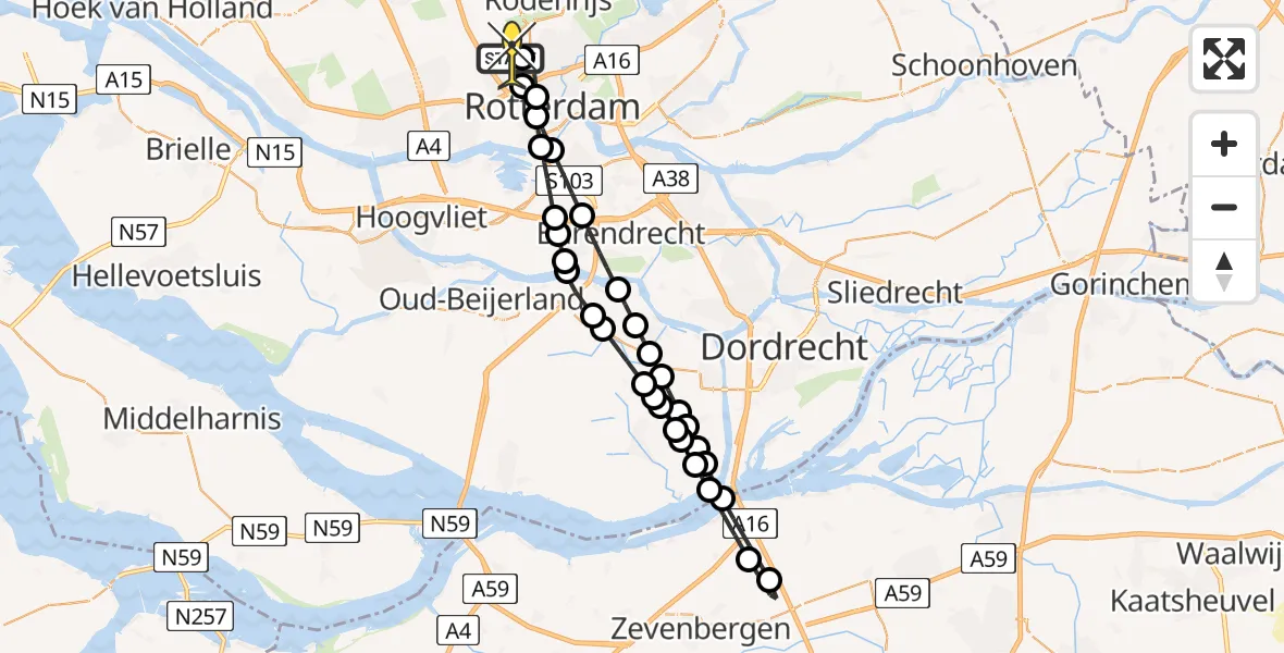 Routekaart van de vlucht: Lifeliner 2 naar Rotterdam The Hague Airport, Terletweg
