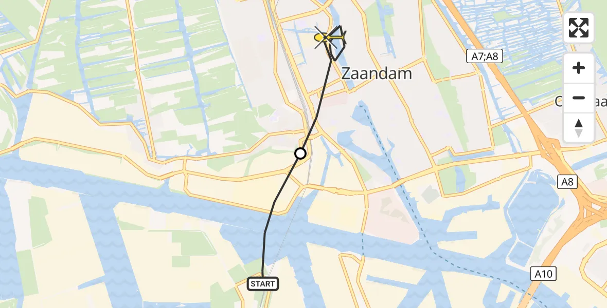 Routekaart van de vlucht: Lifeliner 1 naar Zaandam, Grote Tocht