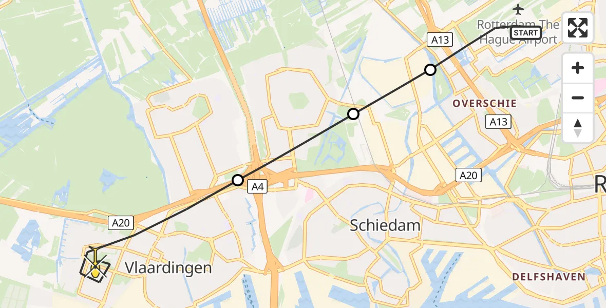 Routekaart van de vlucht: Lifeliner 2 naar Vlaardingen, Achterdijk