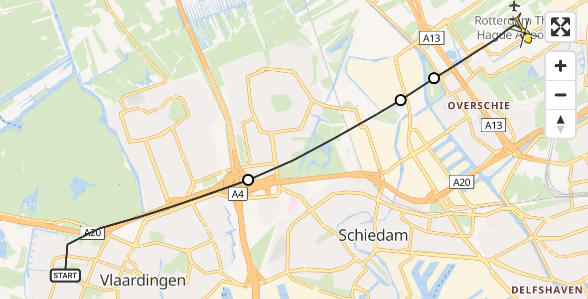 Routekaart van de vlucht: Lifeliner 2 naar Rotterdam The Hague Airport, Watersportweg