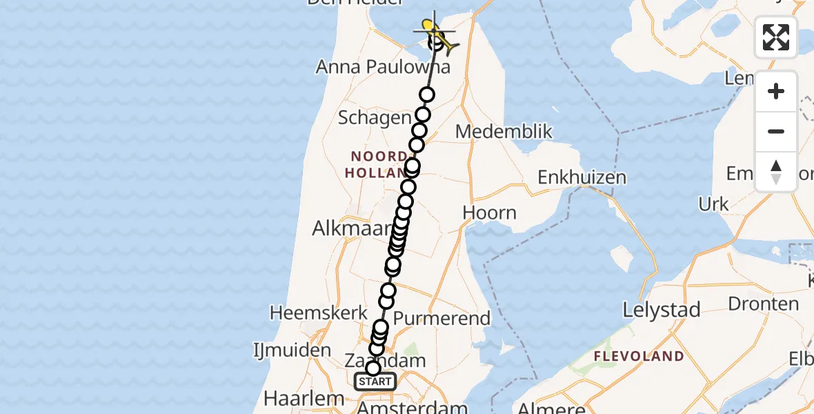 Routekaart van de vlucht: Lifeliner 1 naar Hippolytushoef, Hoofdtocht