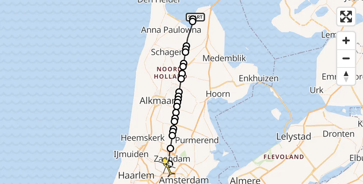 Routekaart van de vlucht: Lifeliner 1 naar Amsterdam Heliport, Normerweg