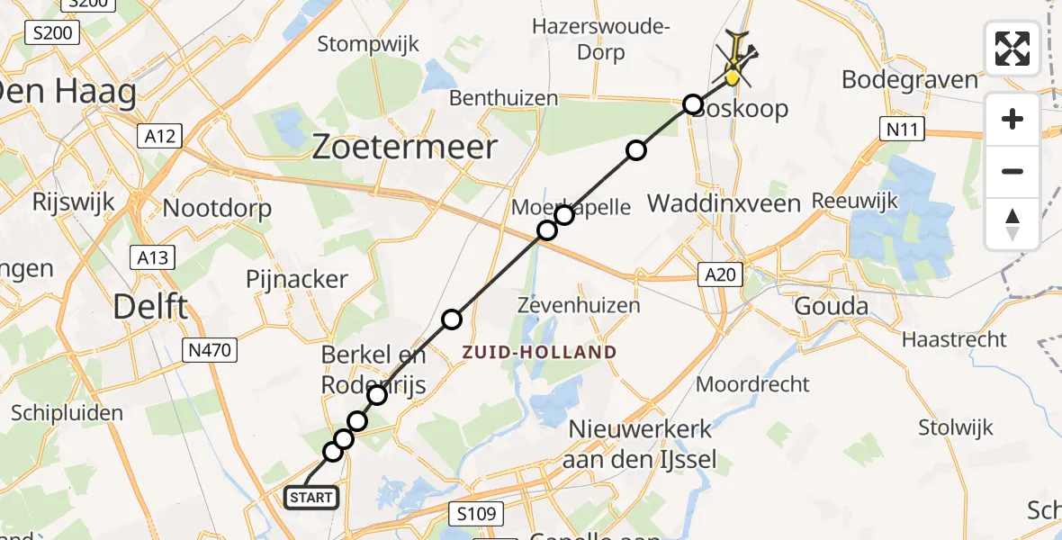 Routekaart van de vlucht: Lifeliner 2 naar Boskoop, Landscheiding