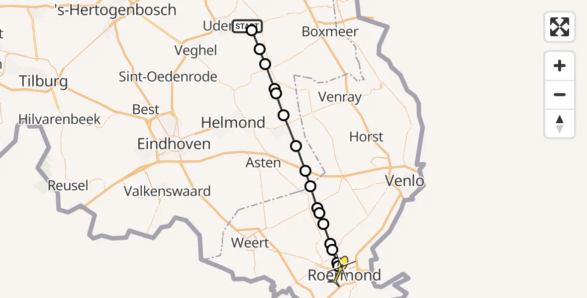 Routekaart van de vlucht: Lifeliner 3 naar Roermond, Zeelandsedijk