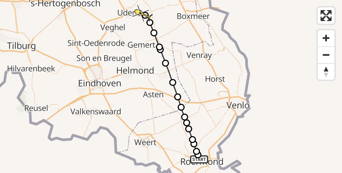 Routekaart van de vlucht: Lifeliner 3 naar Vliegbasis Volkel, Oude Maas