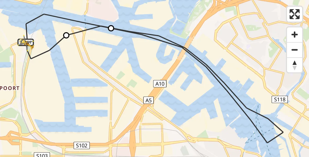 Vluchtroute Traumahelikopter van Amsterdam Heliport naar Amsterdam Heliport