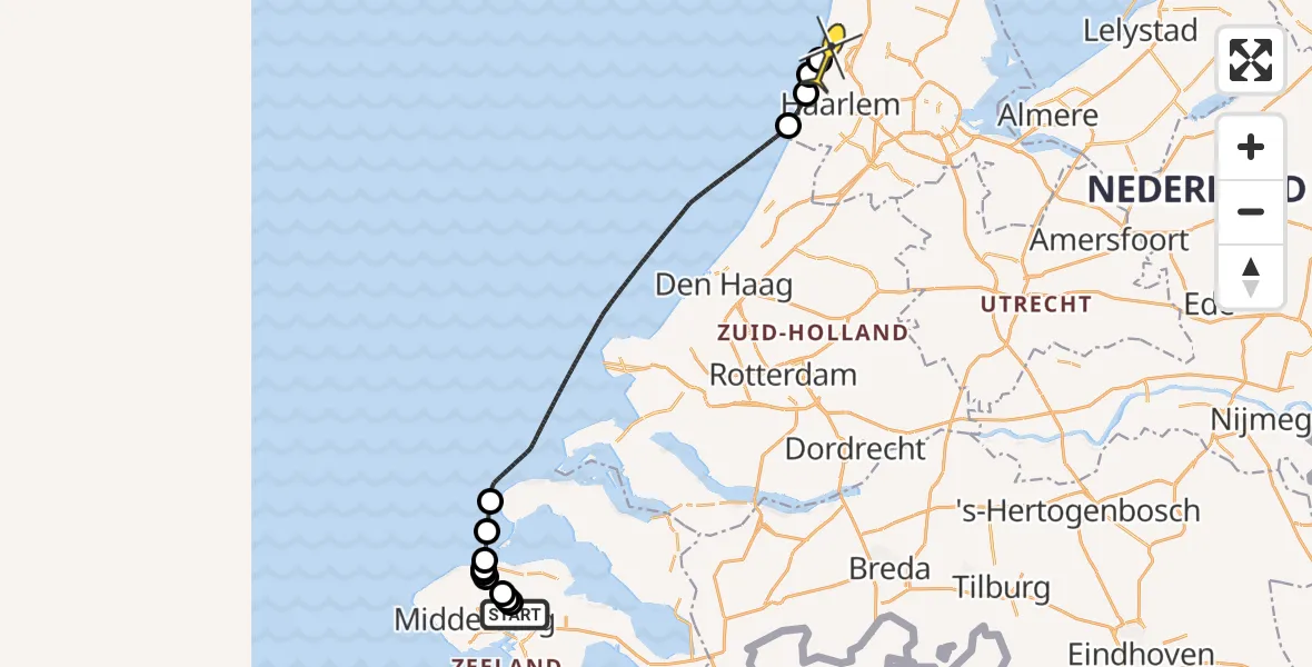 Routekaart van de vlucht: Kustwachthelikopter naar IJmuiden Heliport, De Omloop