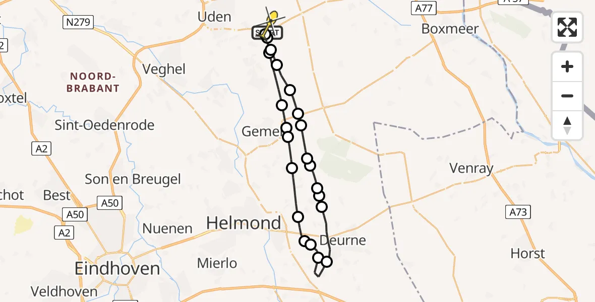 Routekaart van de vlucht: Lifeliner 3 naar Vliegbasis Volkel, Hemelrijkstraat