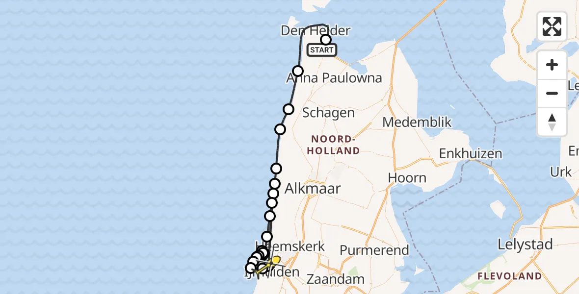 Routekaart van de vlucht: Kustwachthelikopter naar IJmuiden Heliport, Oostoeverweg