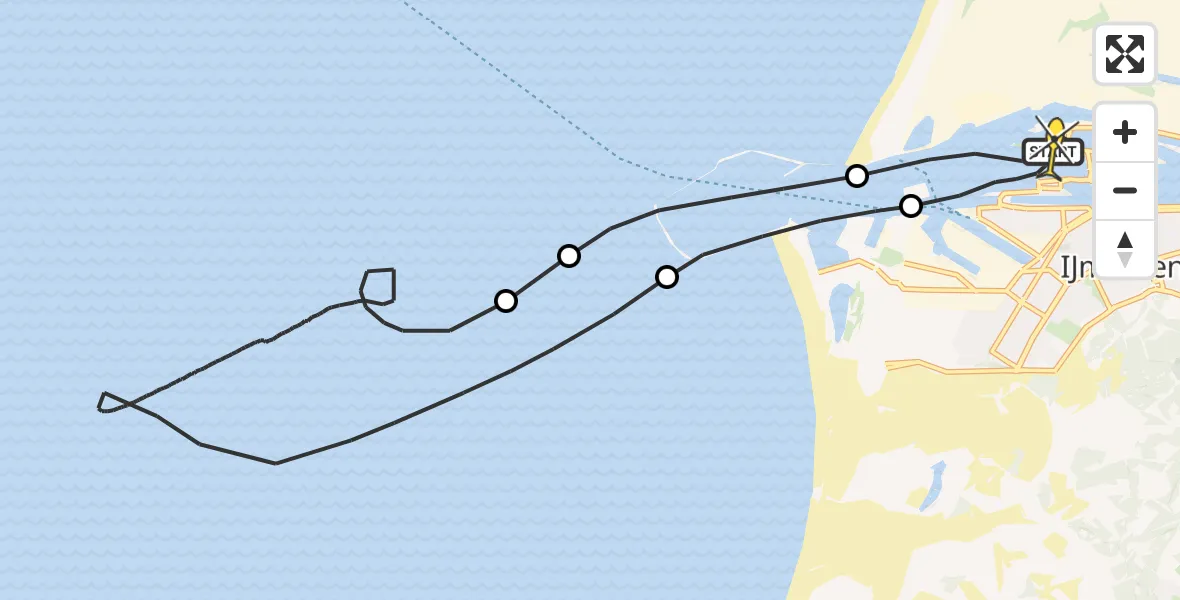 Routekaart van de vlucht: Kustwachthelikopter naar IJmuiden Heliport, Noordzeehaven