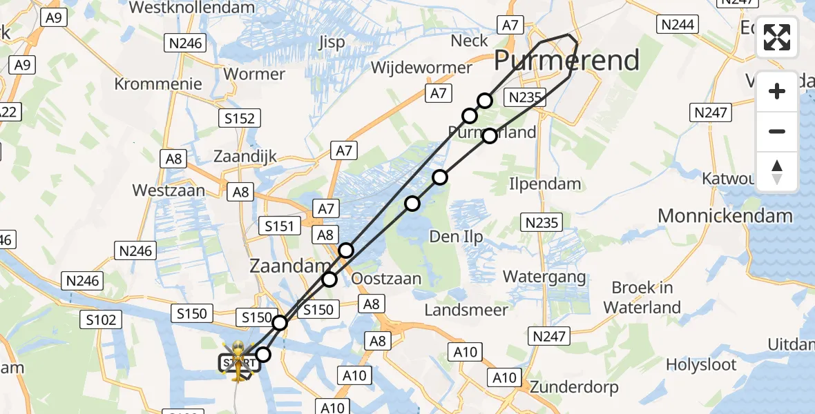 Vluchtroute Traumahelikopter van Amsterdam Heliport naar Amsterdam Heliport