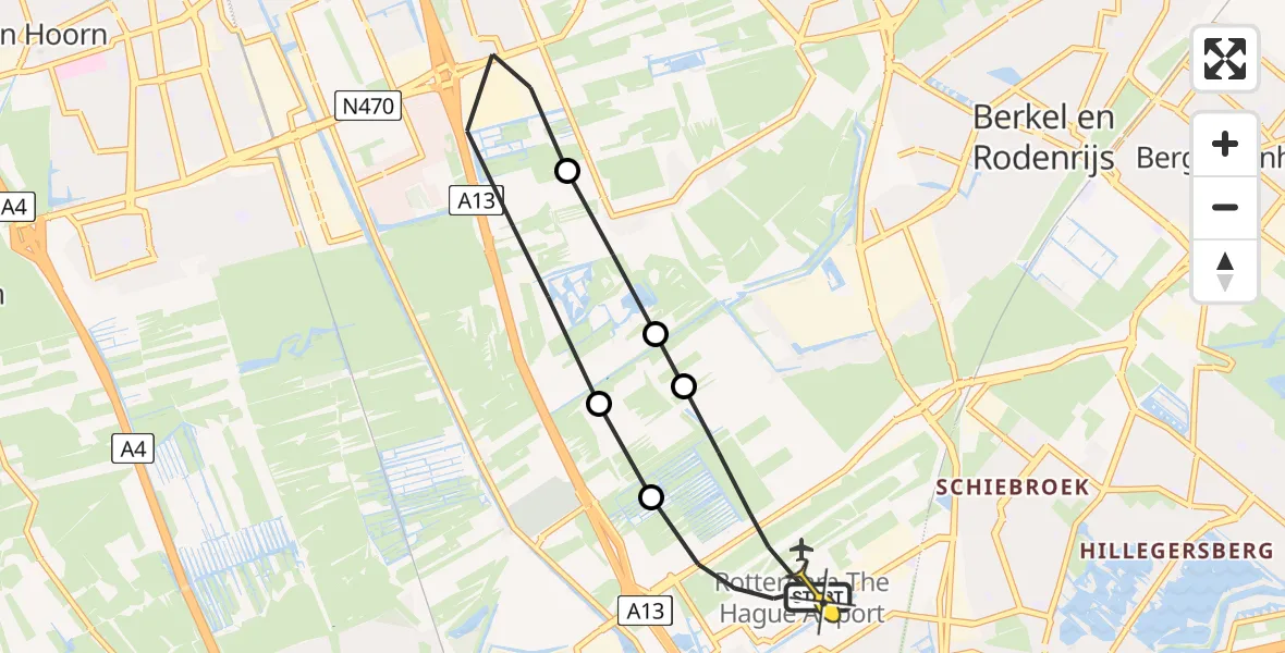 Routekaart van de vlucht: Lifeliner 2 naar Rotterdam The Hague Airport, Schieveense polder