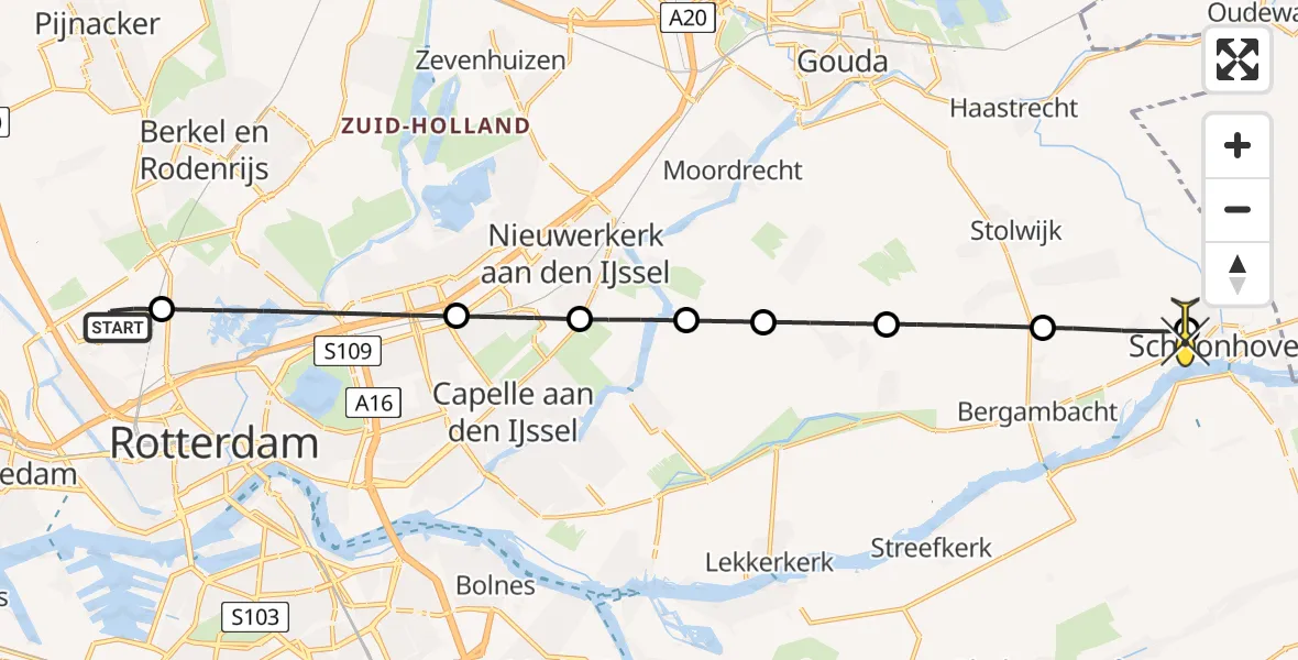 Routekaart van de vlucht: Lifeliner 2 naar Schoonhoven, Volkelstraat