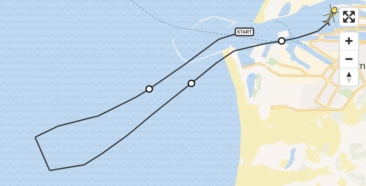 Routekaart van de vlucht: Kustwachthelikopter naar IJmuiden Heliport, Noordersluisweg