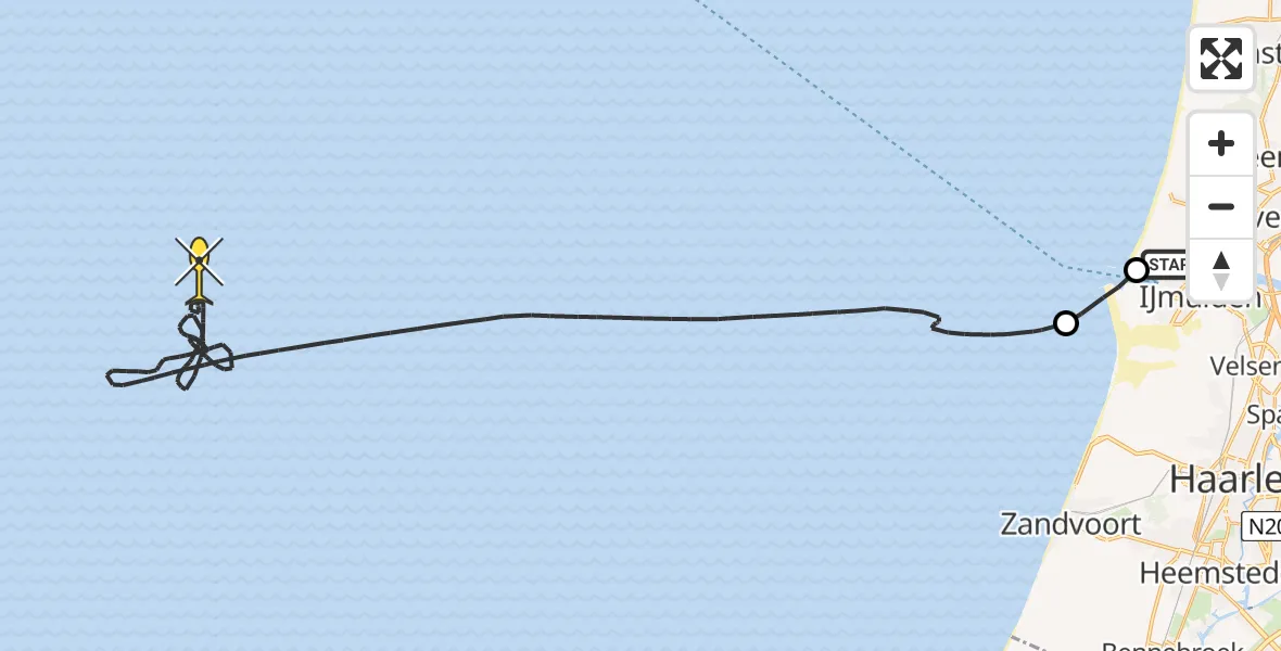 Routekaart van de vlucht: Kustwachthelikopter naar Noordpier