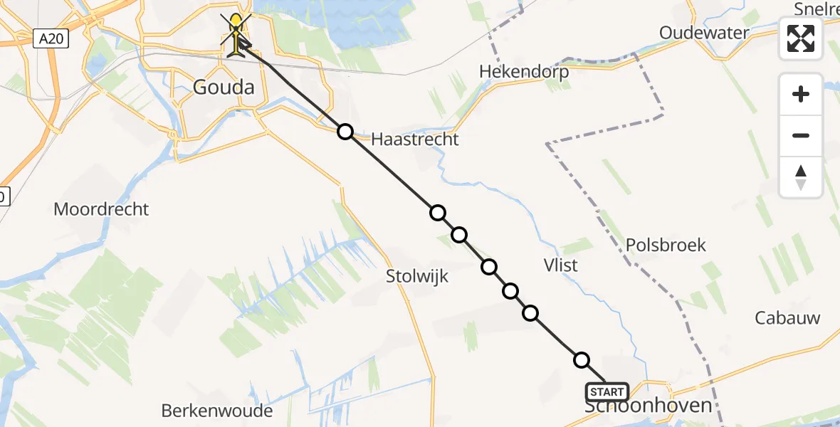 Routekaart van de vlucht: Lifeliner 2 naar Gouda, Bovenberg