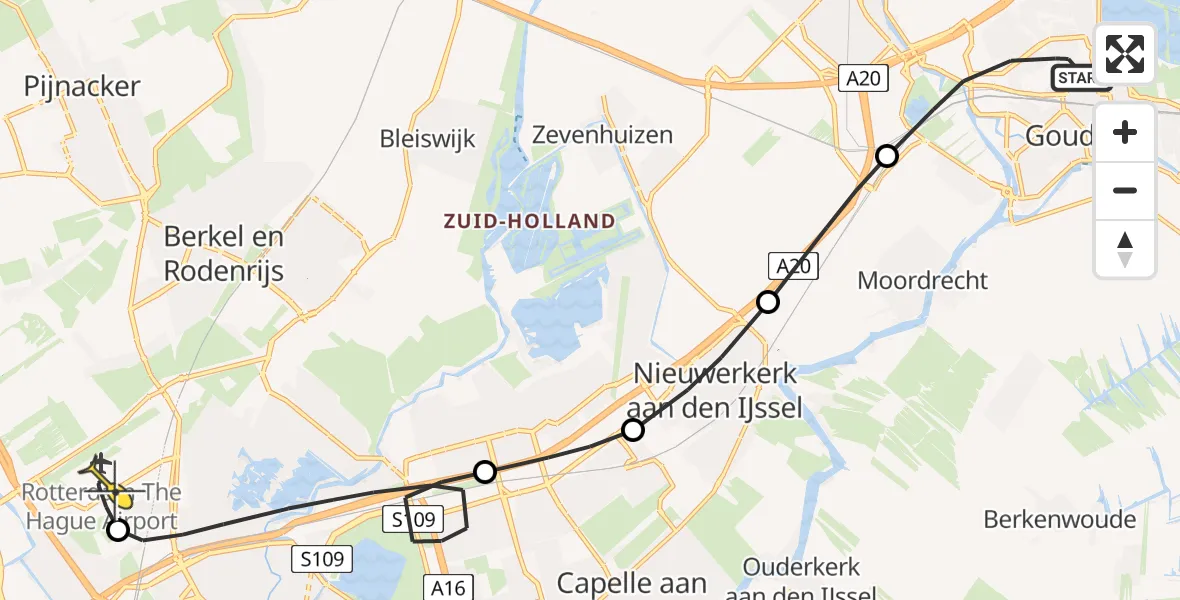 Routekaart van de vlucht: Lifeliner 2 naar Rotterdam The Hague Airport, Callunalaan