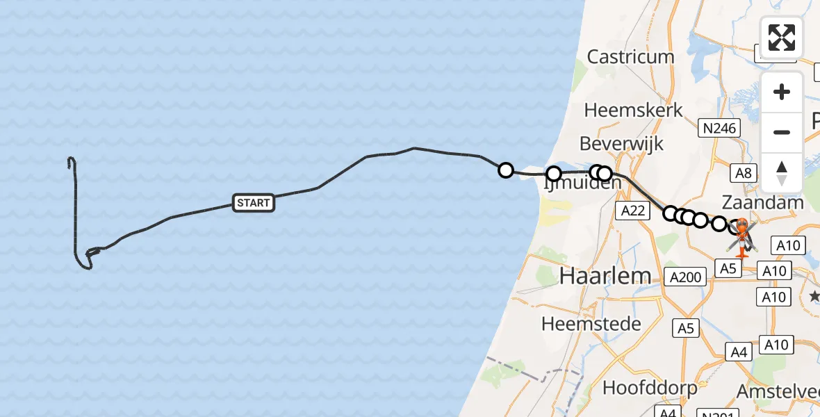 Vluchtroute Kustwachthelikopter van  naar Amsterdam Heliport