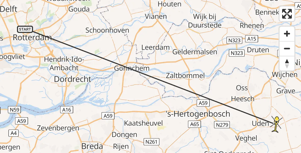 Routekaart van de vlucht: Traumaheli naar Vliegbasis Volkel, Zeelandsedijk