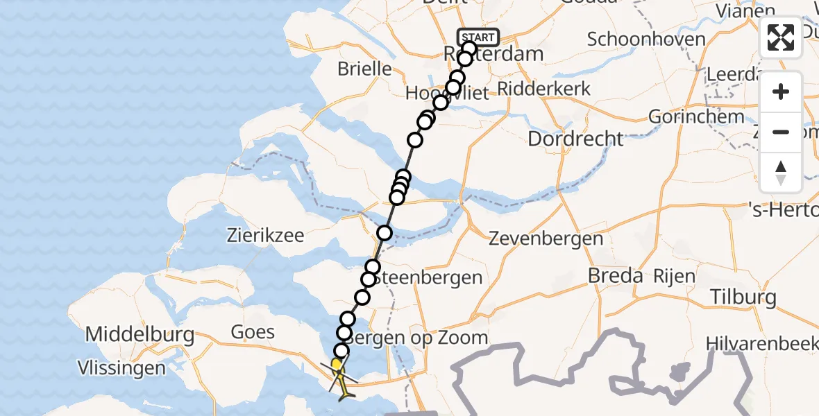 Routekaart van de vlucht: Lifeliner 2 naar Krabbendijke, Noorderlaan