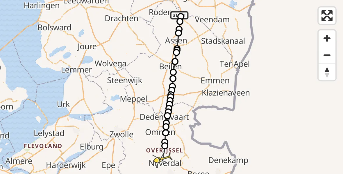 Routekaart van de vlucht: Lifeliner 4 naar Hellendoorn, Norgerweg