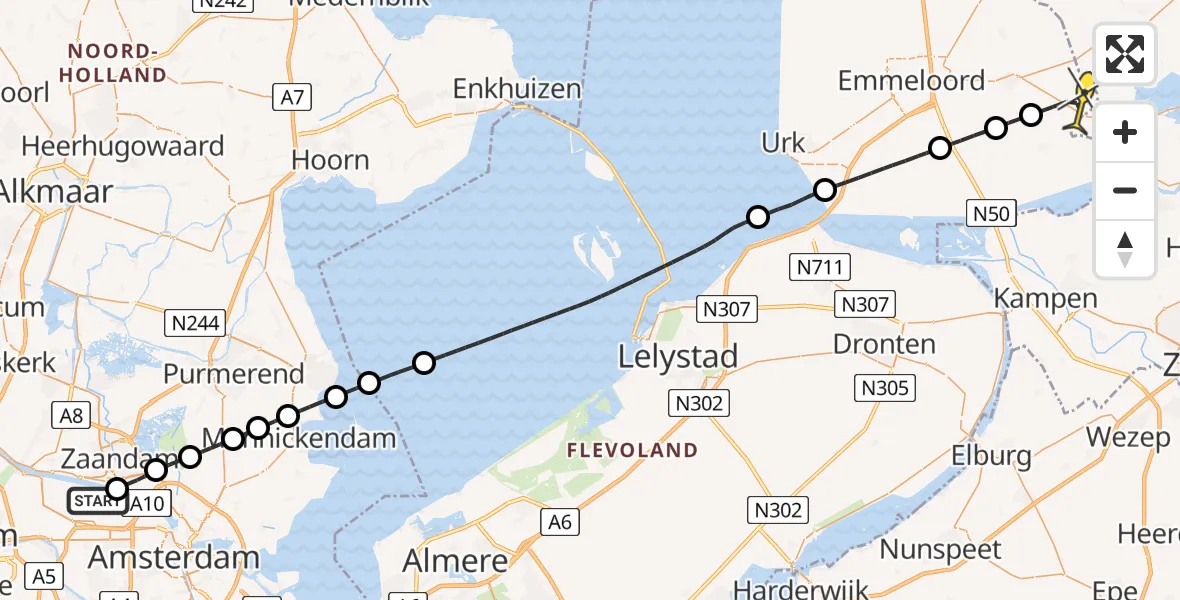 Routekaart van de vlucht: Lifeliner 1 naar Marknesse, Hemweg