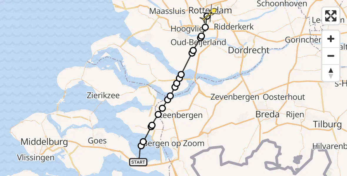 Routekaart van de vlucht: Lifeliner 2 naar Erasmus MC, Platte Bank