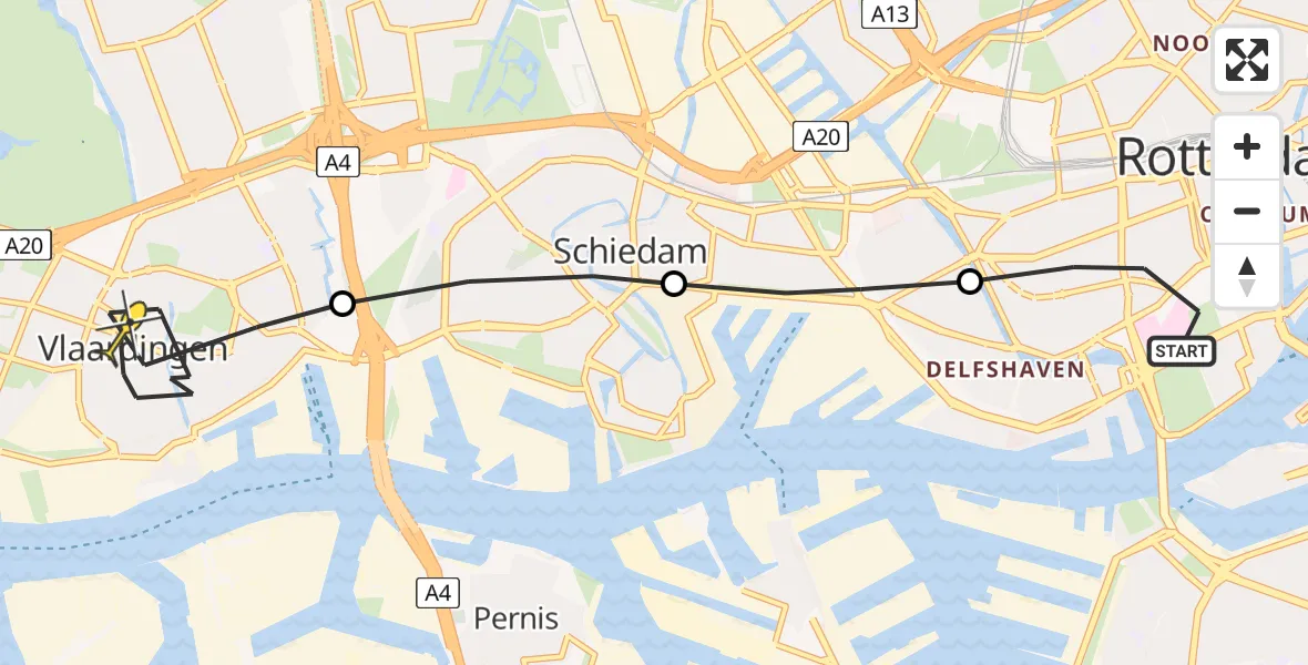 Routekaart van de vlucht: Lifeliner 2 naar Vlaardingen, Van der Poelstraat
