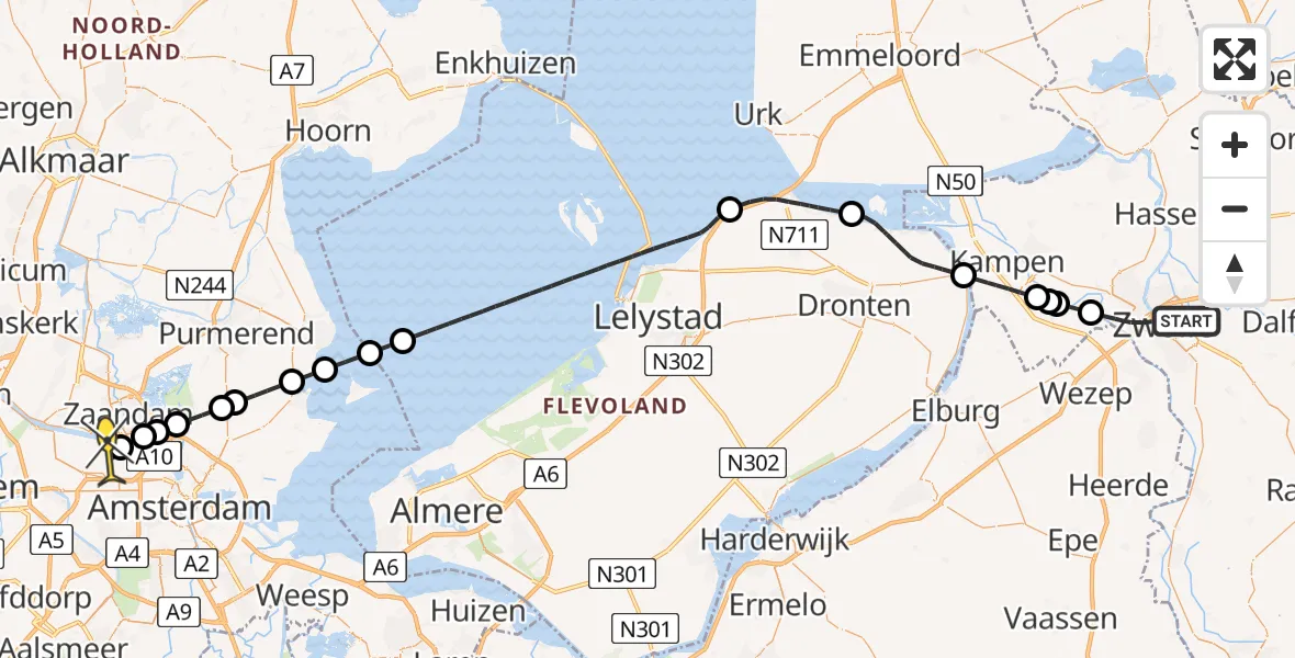Routekaart van de vlucht: Lifeliner 1 naar Amsterdam Heliport, Turfmarkt