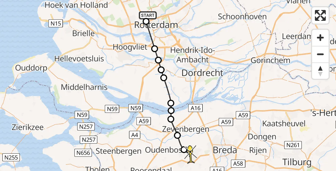 Routekaart van de vlucht: Lifeliner 2 naar Etten-Leur, Achterdijk