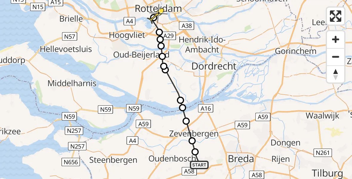 Routekaart van de vlucht: Lifeliner 2 naar Erasmus MC, Goorstraat