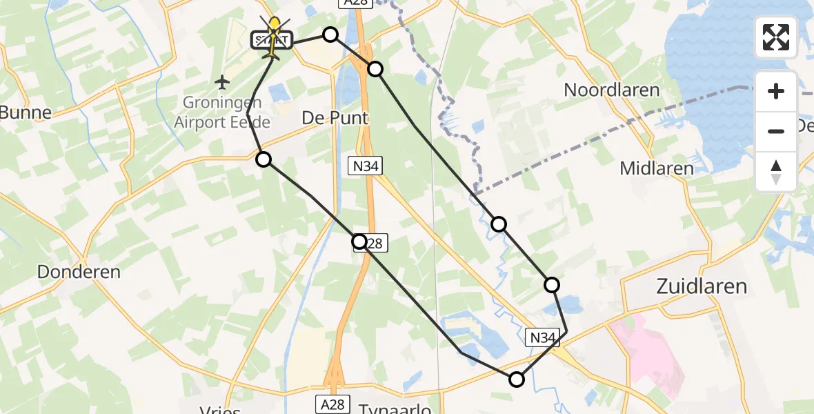 Routekaart van de vlucht: Lifeliner 4 naar Groningen Airport Eelde, Burgemeester J.G. Legroweg